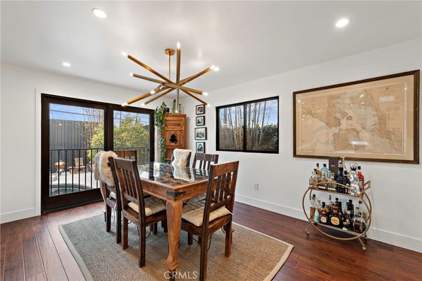 Dining room, Interior, Pendant Lights, Recessed Lighting, Wood Texture Flooring