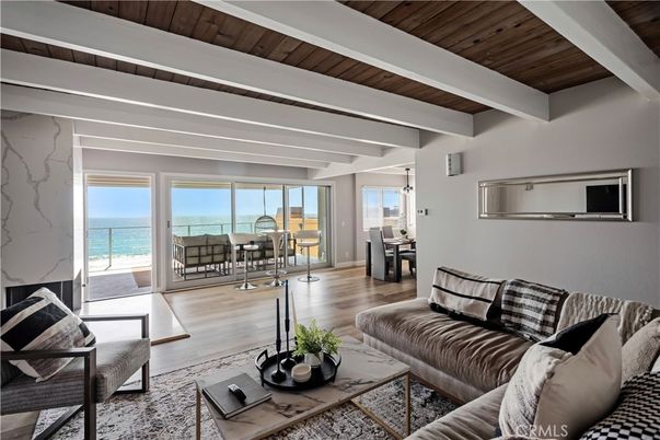 Dining room, Interior, Living room, Pendant Lights, Water, Wooden Beams, Wooden Ceilings, Wood Texture Flooring