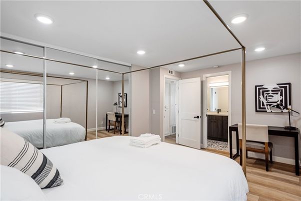 Bedroom, Interior, Recessed Lighting, Wood Texture Flooring