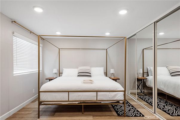 Bedroom, Interior, Recessed Lighting, Wood Texture Flooring