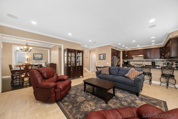 Chandelier, Dining room, Interior, Kitchen, Living room, Recessed Lighting, Stainless Steel Appliances