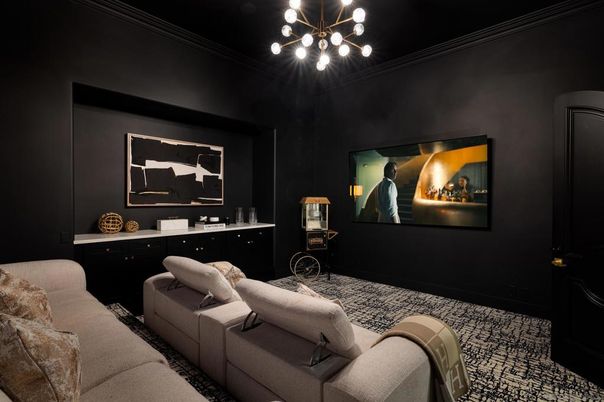 Interior, Living room, Pendant Lights, Projection Screen, Theatre Room