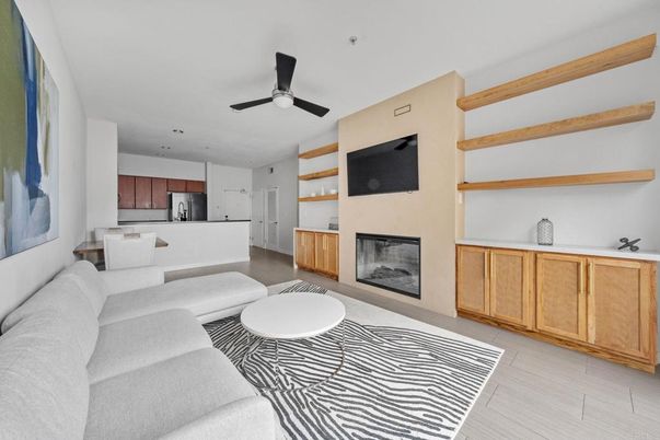 Fireplace, Interior, Kitchen, Living room, Recessed Lighting