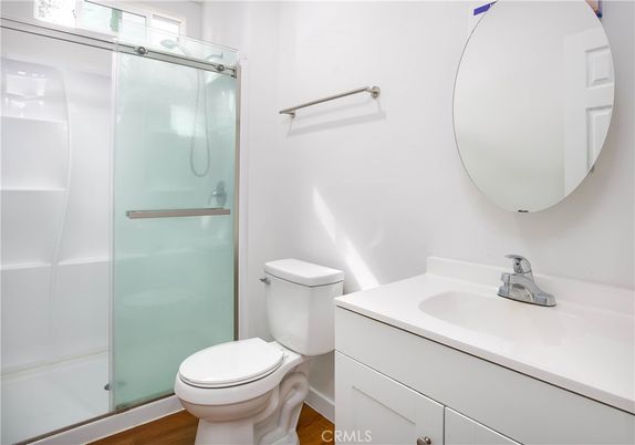 Bathroom, Glass Shower, Interior, Wood Texture Flooring