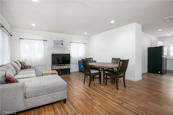 Dining room, Interior, Living room, Recessed Lighting, Wood Texture Flooring