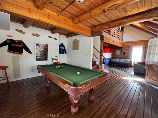 Billiard Table, Game Room, Interior, Wooden Beams, Wooden Ceilings, Wood Texture Flooring