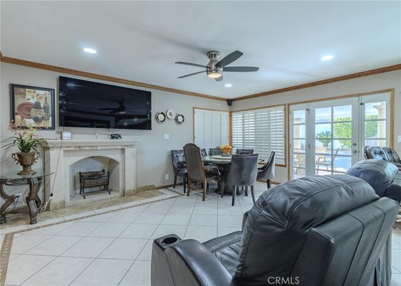 Dining room, Fireplace, Interior, Recessed Lighting