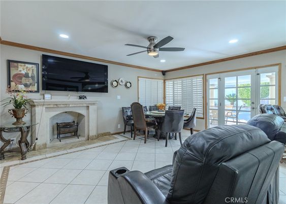 Dining room, Fireplace, Interior, Recessed Lighting