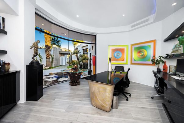 Home Office, Interior, Recessed Lighting, Wood Texture Flooring