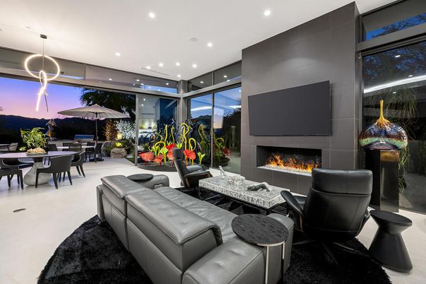 Dining room, Fireplace, Interior, Living room, Pendant Lights, Recessed Lighting