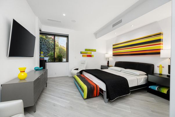 Bedroom, Interior, Recessed Lighting, Wood Texture Flooring