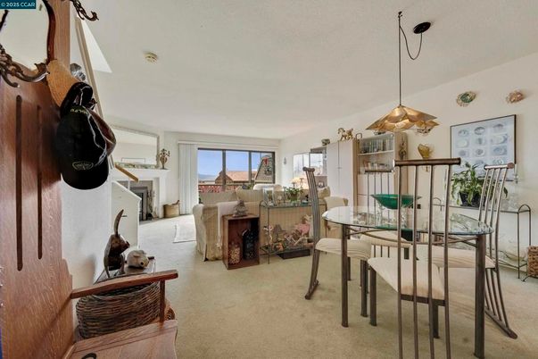 Dining room, Fireplace, Interior, Living room, Pendant Lights