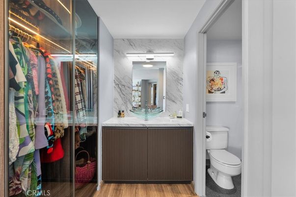 Bathroom, Interior, Marble Walls, Wood Texture Flooring
