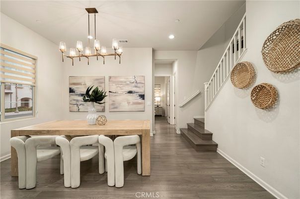 Chandelier, Dining room, Interior, Recessed Lighting, Wood Texture Flooring