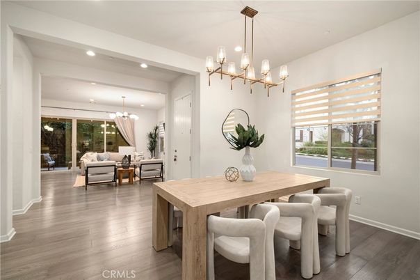 Chandelier, Dining room, Interior, Living room, Pendant Lights, Recessed Lighting, Wood Texture Flooring