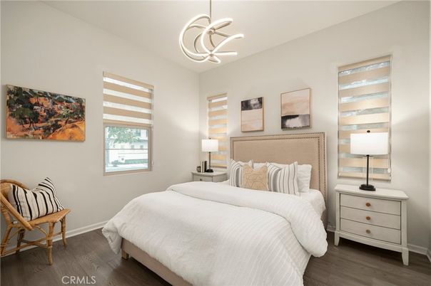 Bedroom, Interior, Pendant Lights, Wood Texture Flooring