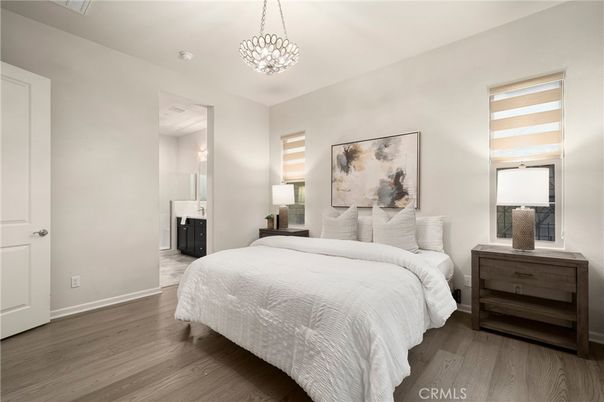 Bedroom, Interior, Pendant Lights, Wood Texture Flooring