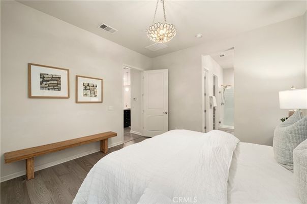 Bedroom, Interior, Pendant Lights, Wood Texture Flooring