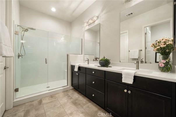 Bathroom, Dual Sink Vanities, Glass Shower, Interior, Recessed Lighting
