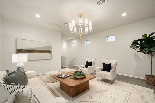 Chandelier, Interior, Living room, Recessed Lighting, Wood Texture Flooring