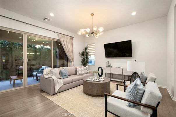 Interior, Living room, Pendant Lights, Recessed Lighting, Wood Texture Flooring