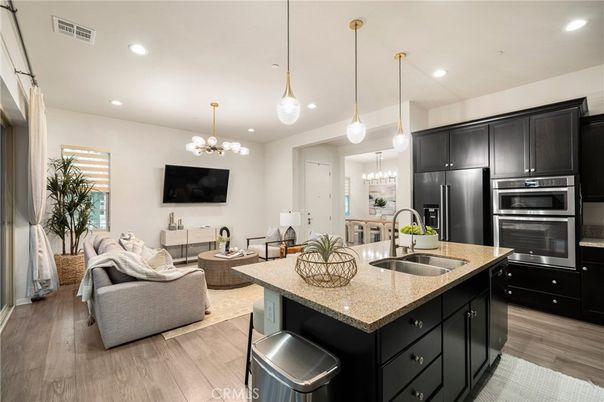Interior, Kitchen, Living room, Pendant Lights, Recessed Lighting, Stainless Steel Appliances, Wood Texture Flooring
