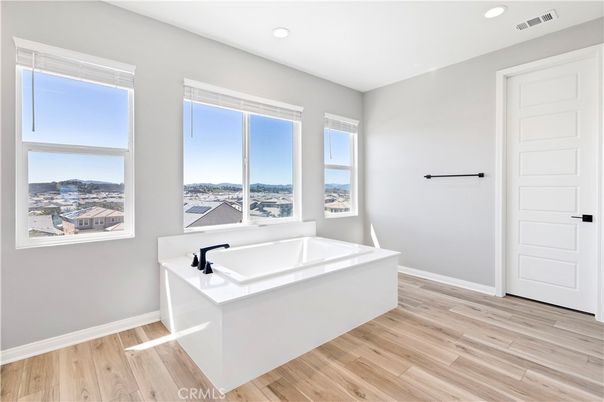 Bathroom, Interior, Recessed Lighting, Wood Texture Flooring