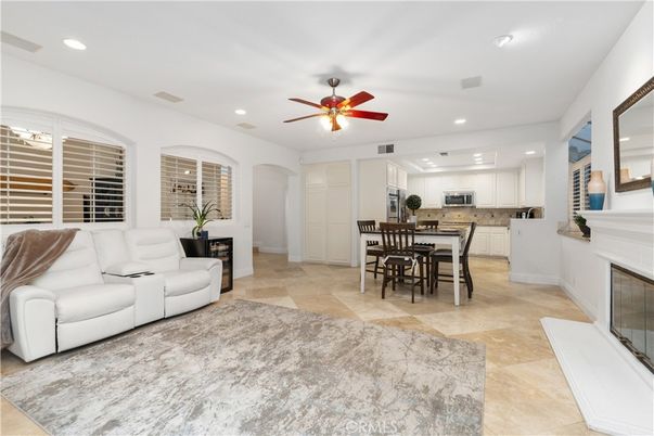 Dining room, Fireplace, Interior, Kitchen, Living room, Recessed Lighting