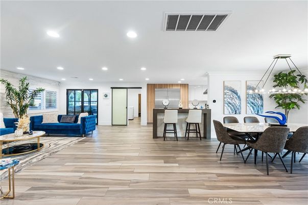 Dining room, Interior, Kitchen, Living room, Pendant Lights, Recessed Lighting, Wood Texture Flooring