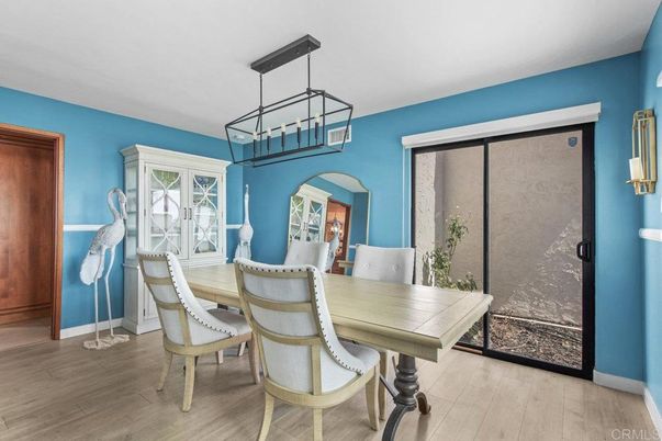 Dining room, Interior, Pendant Lights, Wood Texture Flooring