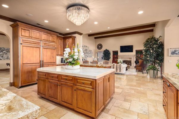 Chandelier, Fireplace, Interior, Kitchen, Living room, Recessed Lighting