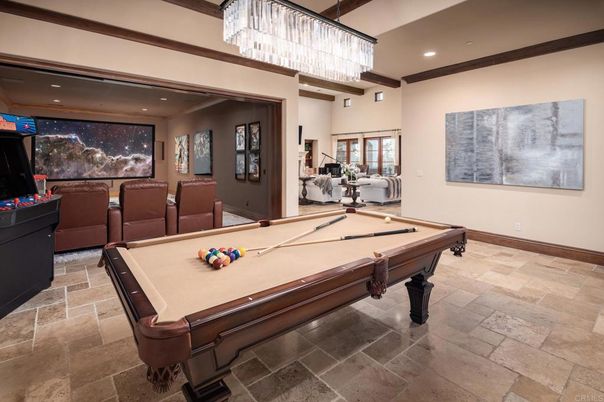Billiard Table, Chandelier, Game Room, Interior, Recessed Lighting