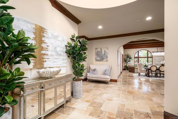 Chandelier, Dining room, Interior, Recessed Lighting, Wooden Beams