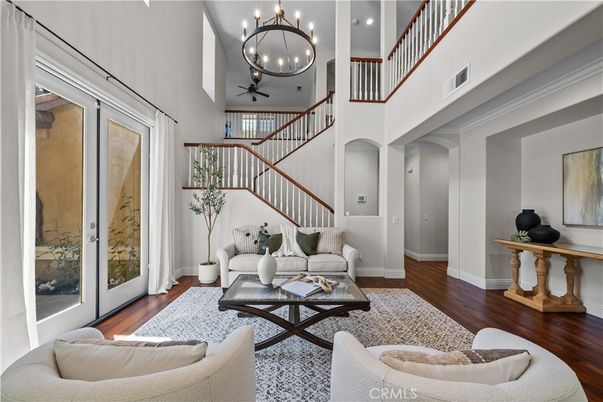 Chandelier, Interior, Living room, Recessed Lighting, Wood Texture Flooring