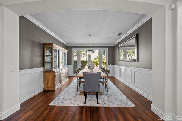 Dining room, Interior, Pendant Lights, Wood Texture Flooring
