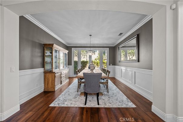 Dining room, Interior, Pendant Lights, Wood Texture Flooring