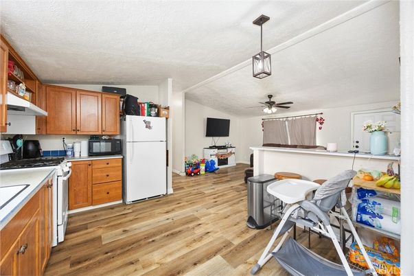 Interior, Kitchen, Pendant Lights, Wood Texture Flooring