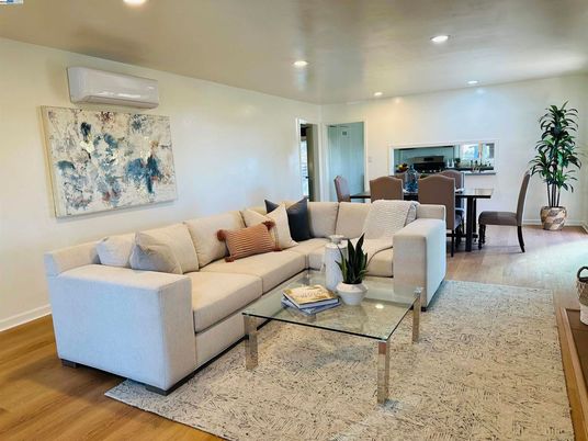 Dining room, Interior, Living room, Recessed Lighting, Wood Texture Flooring