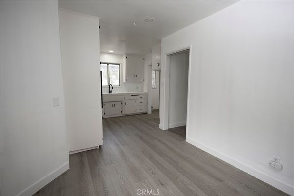 Empty room, Interior, Kitchen, Recessed Lighting, Wood Texture Flooring