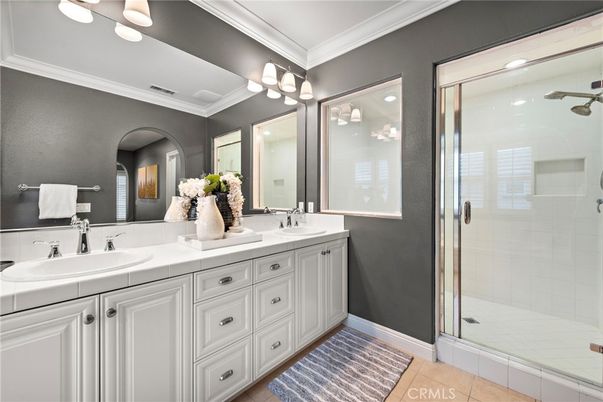 Bathroom, Dual Sink Vanities, Glass Shower, Interior, Tile Countertops