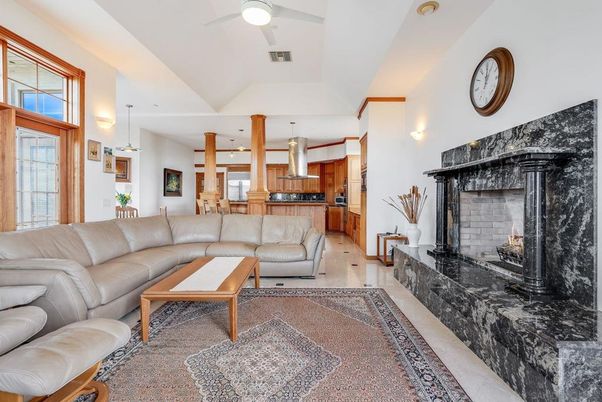 Fireplace, Interior, Kitchen, Living room, Pendant Lights, Recessed Lighting