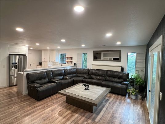 Interior, Kitchen, Living room, Recessed Lighting, Stainless Steel Appliances, Wood Texture Flooring