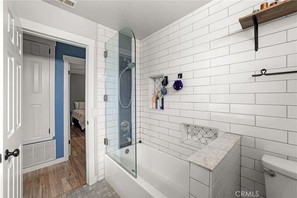 Bathroom, Glass Shower, Interior, Wood Texture Flooring