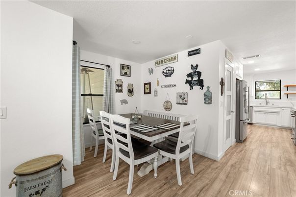 Dining room, Interior, Recessed Lighting, Wood Texture Flooring