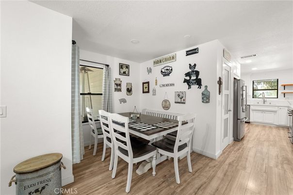 Dining room, Interior, Recessed Lighting, Wood Texture Flooring
