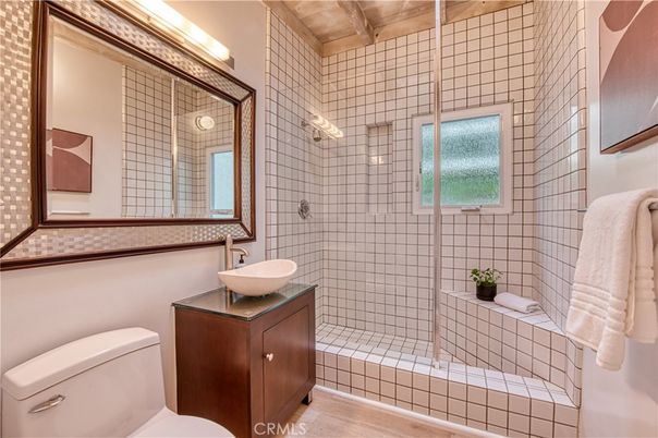 Bathroom, Glass Shower, Interior, Wood Texture Flooring