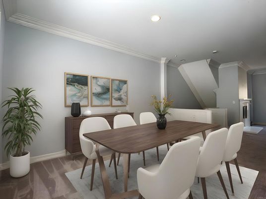 Dining room, Interior, Recessed Lighting, Wood Texture Flooring