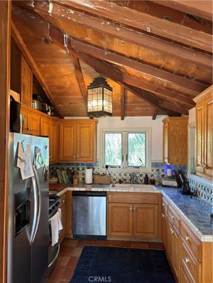 Interior, Kitchen, Pendant Lights, Tile Countertops, Wooden Beams, Wooden Ceilings