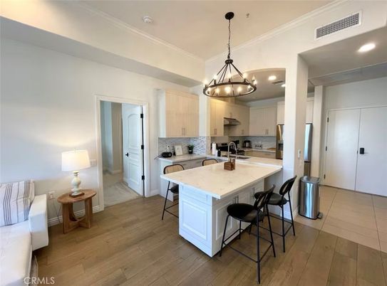 Chandelier, Interior, Kitchen, Pendant Lights, Recessed Lighting, Wood Texture Flooring