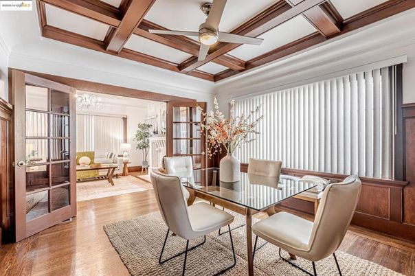 Chandelier, Dining room, Interior, Living room, Wooden Beams, Wood Texture Flooring